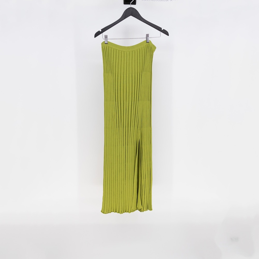 Dissh Ribbed Knit Stretch Pull On Slit Straight Midi Skirt Green XXL